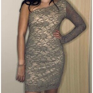 Windsor Off-The-Shoulder Beige Lace Dress - Size Small